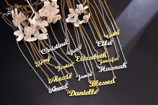 Name Necklace (43 Name Stocked & Custom Any Name) for Women Girls, Solid Stainless Steel /18K Gold Plated,18“+2” Rolo Chain with Strong Clasp, Gift Packaged