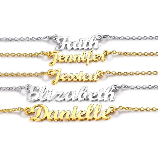 Name Necklace (43 Name Stocked & Custom Any Name) for Women Girls, Solid Stainless Steel /18K Gold Plated，18“+2” Rolo Chain with Strong Clasp, Gift Packaged
