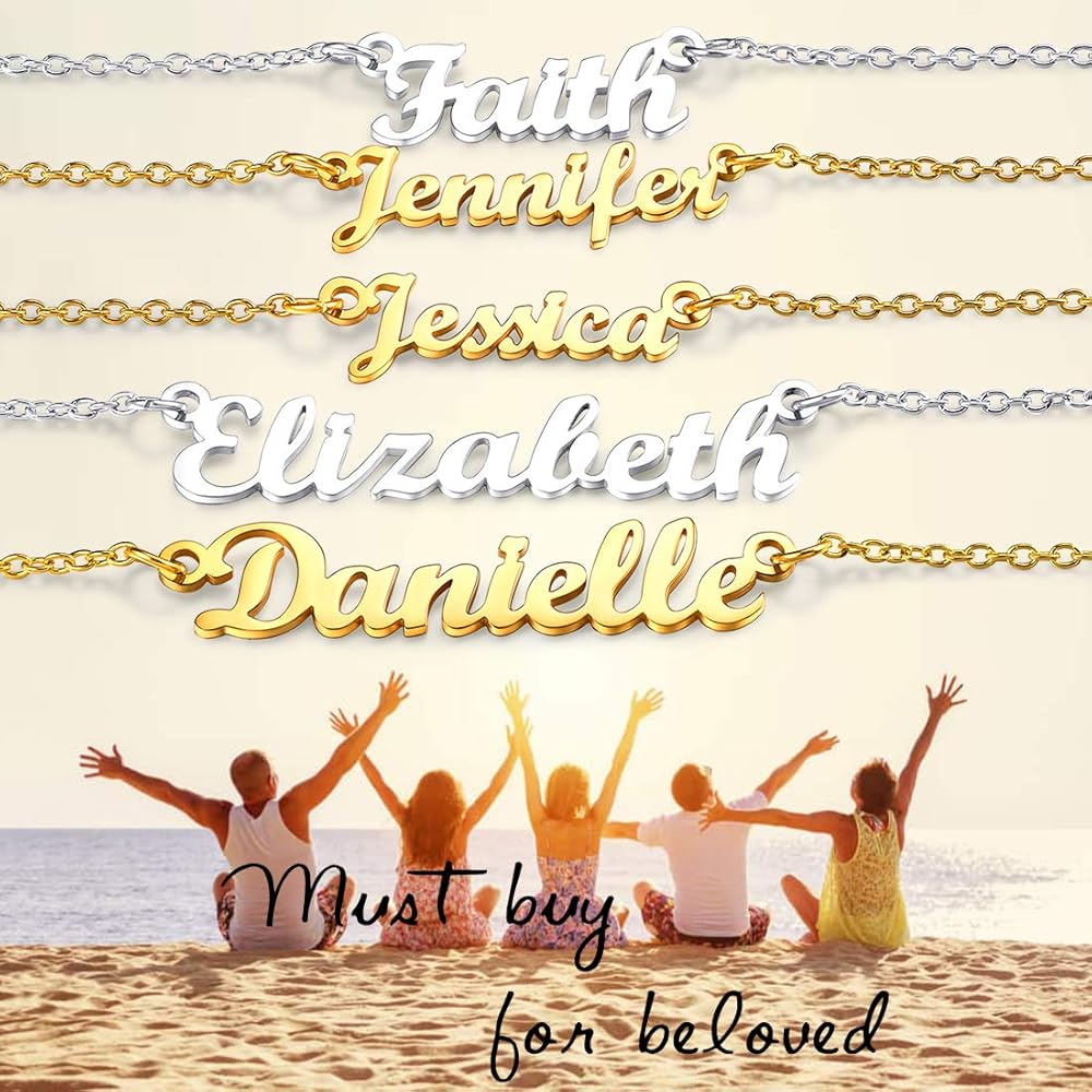 Name Necklace (43 Name Stocked & Custom Any Name) for Women Girls, Solid Stainless Steel /18K Gold Plated，18“+2” Rolo Chain with Strong Clasp, Gift Packaged