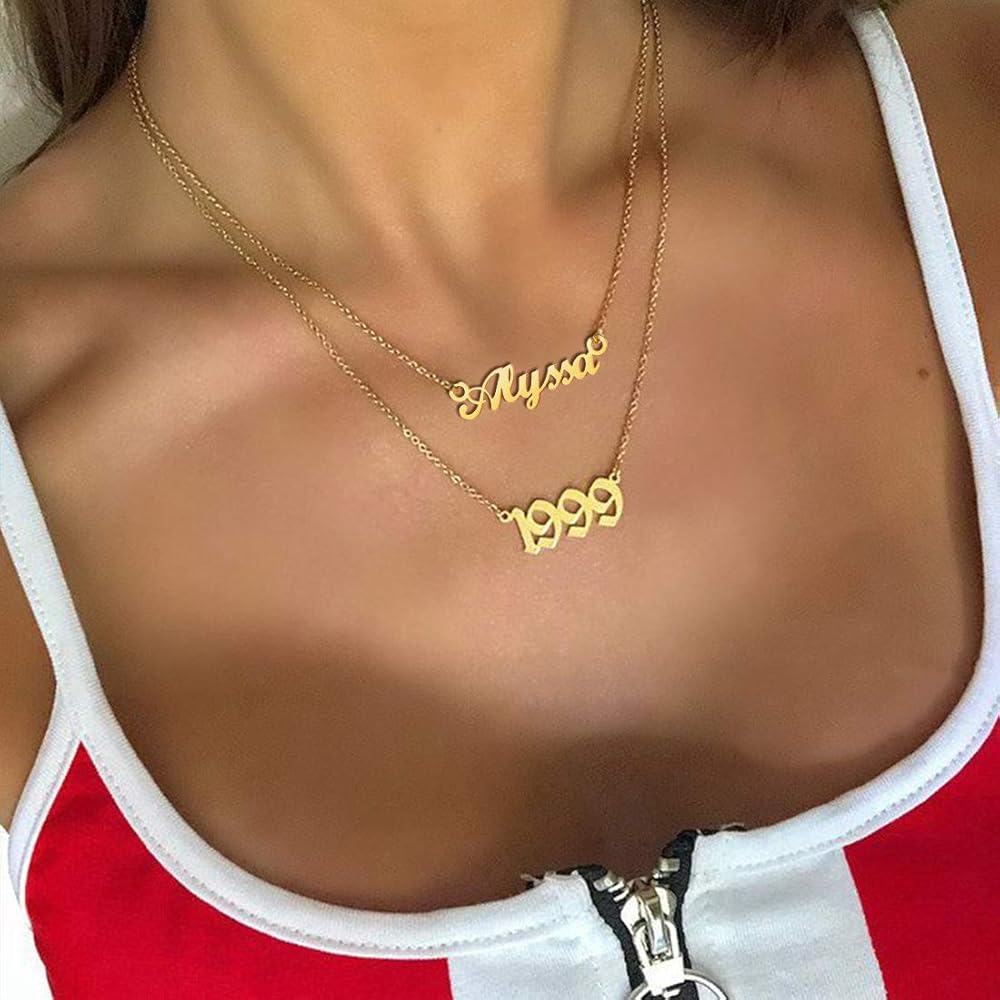 Name Necklace (43 Name Stocked & Custom Any Name) for Women Girls, Solid Stainless Steel /18K Gold Plated，18“+2” Rolo Chain with Strong Clasp, Gift Packaged